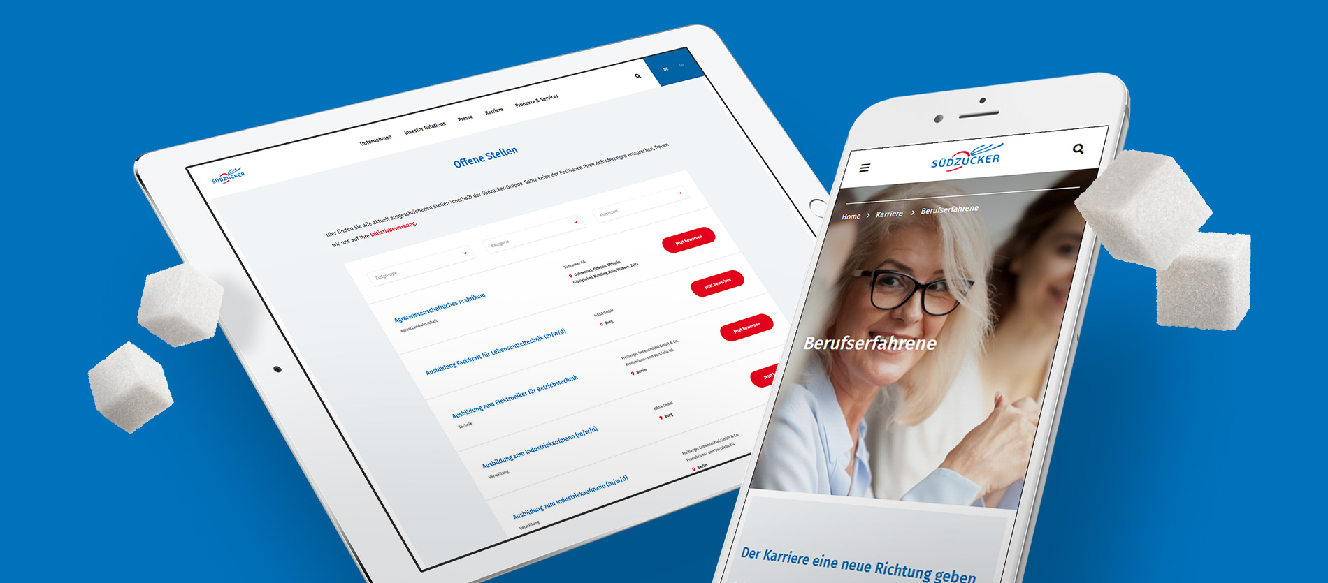 Mockup Tablet and Mobile showing Contentpages from Südzucker