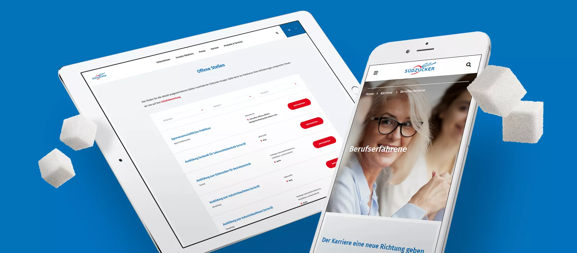 Mockup Tablet and Mobile showing Contentpages from Südzucker