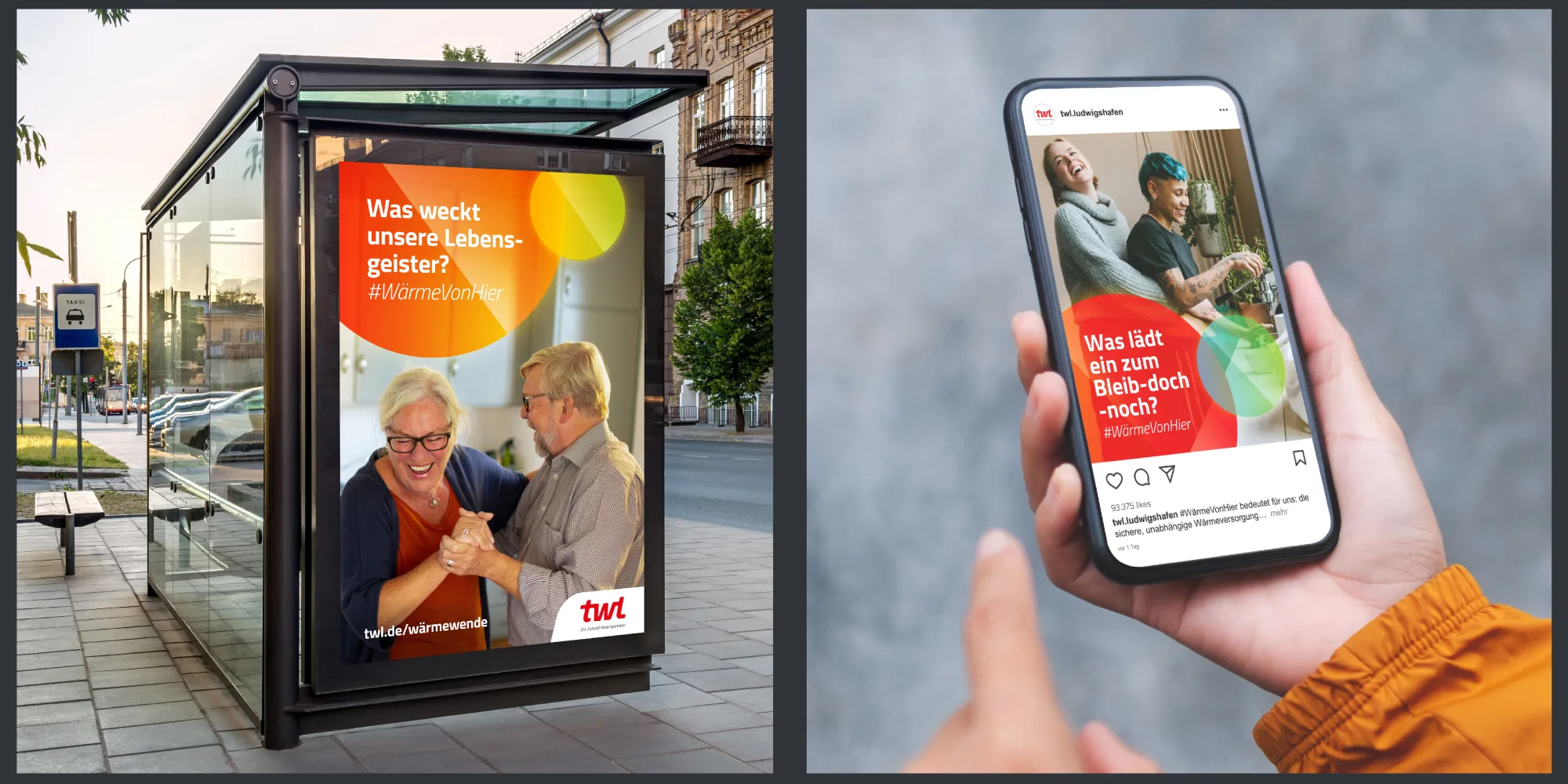 Beispiel der Kampagne an Bushaltestelle und Social Media