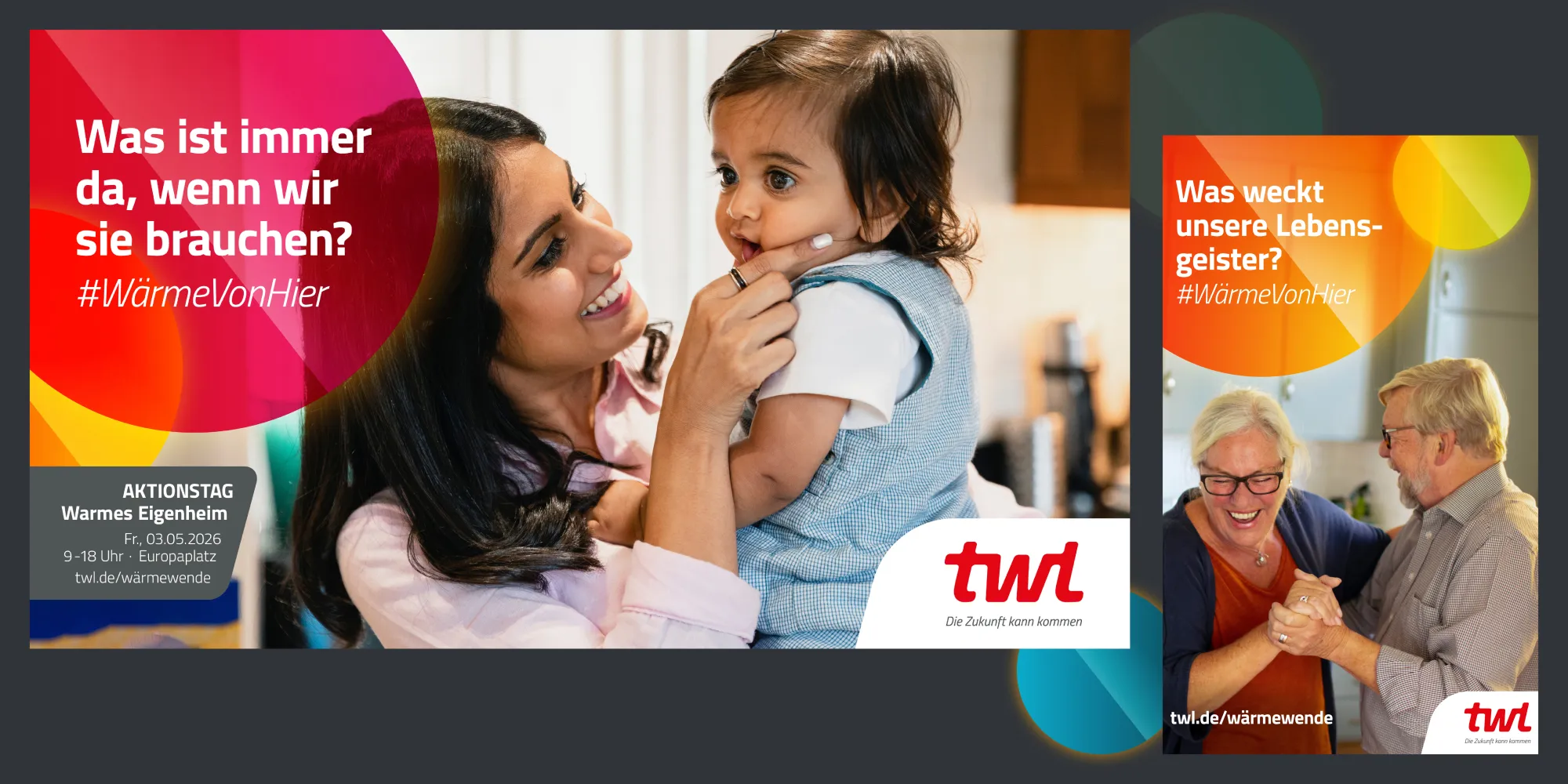 Beispiel der Kampagne "Frau mit Kind" und "Tanzendes Paar"