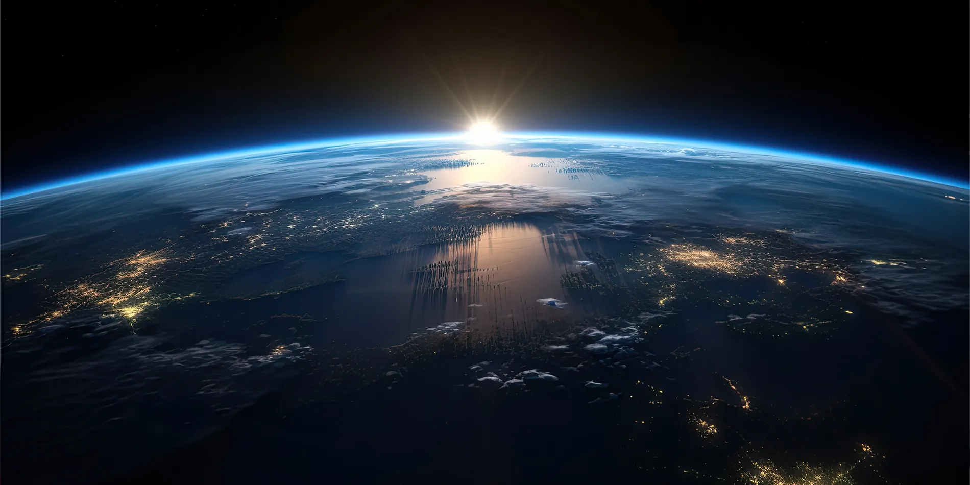 Der Sonnenaufgang über der Erde aus dem Weltall