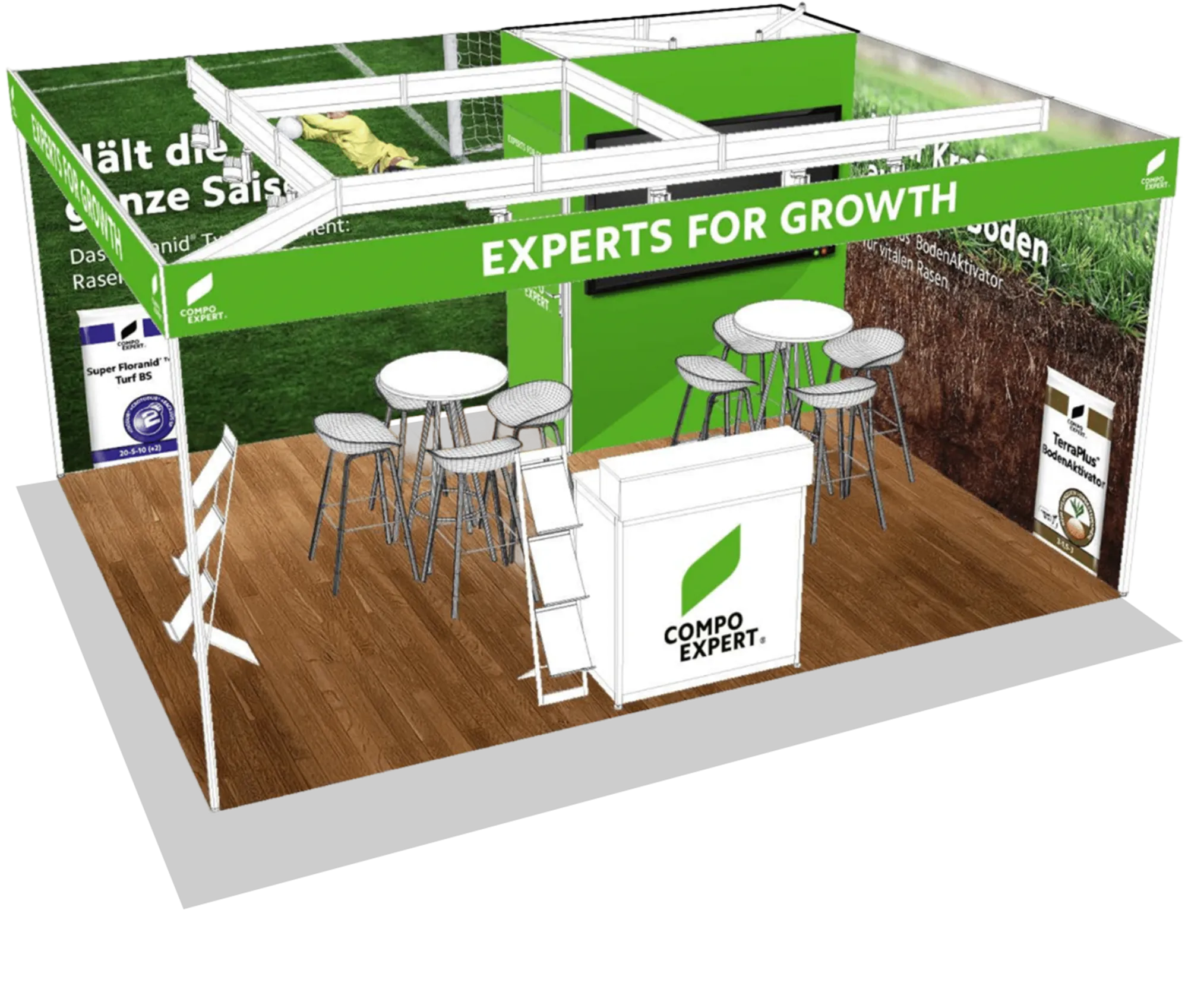 Eine 3D-Darstellung eines Messestands für COMPO EXPERT