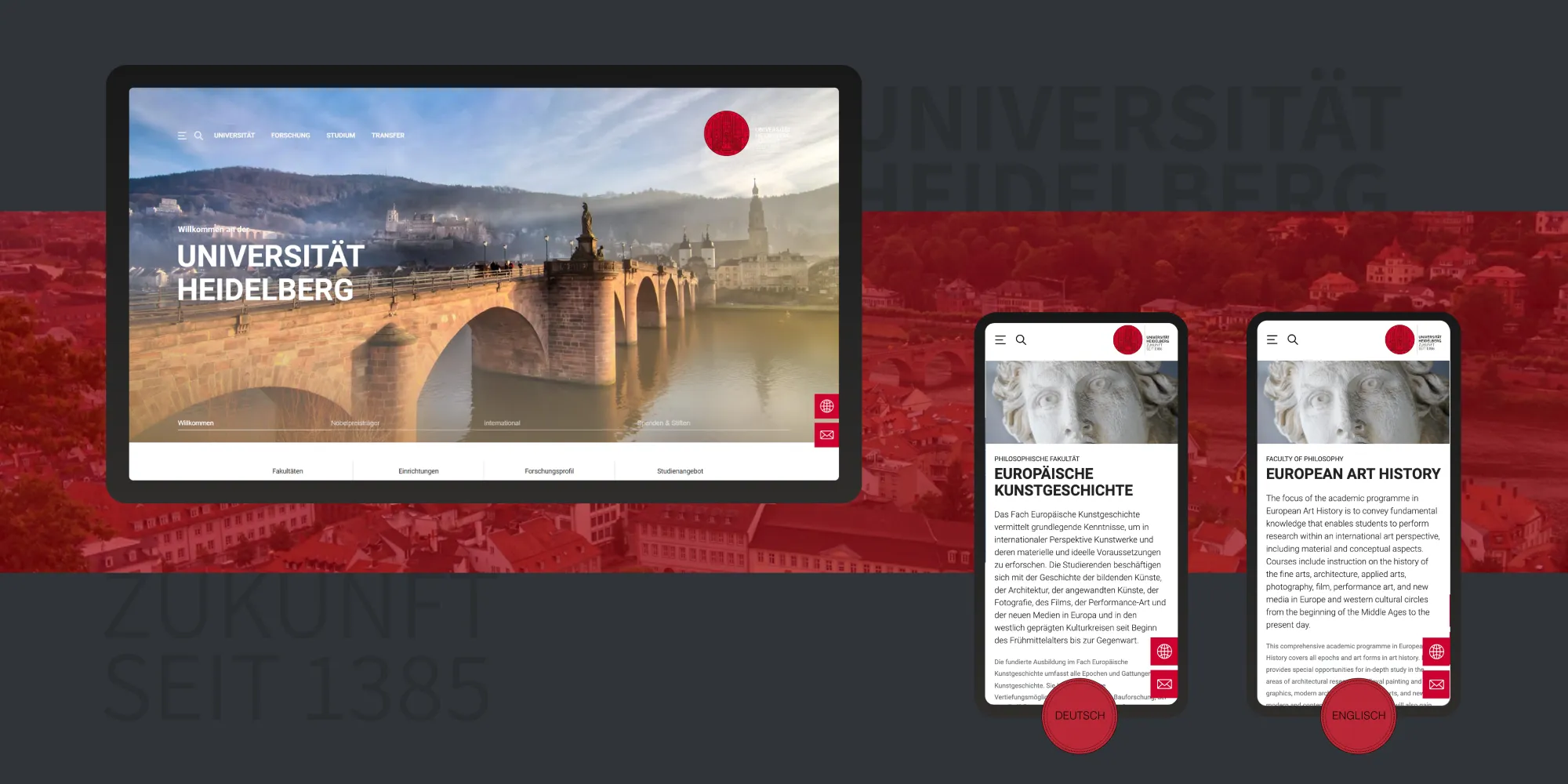 Mockups der Website der Uni Heidelberg.