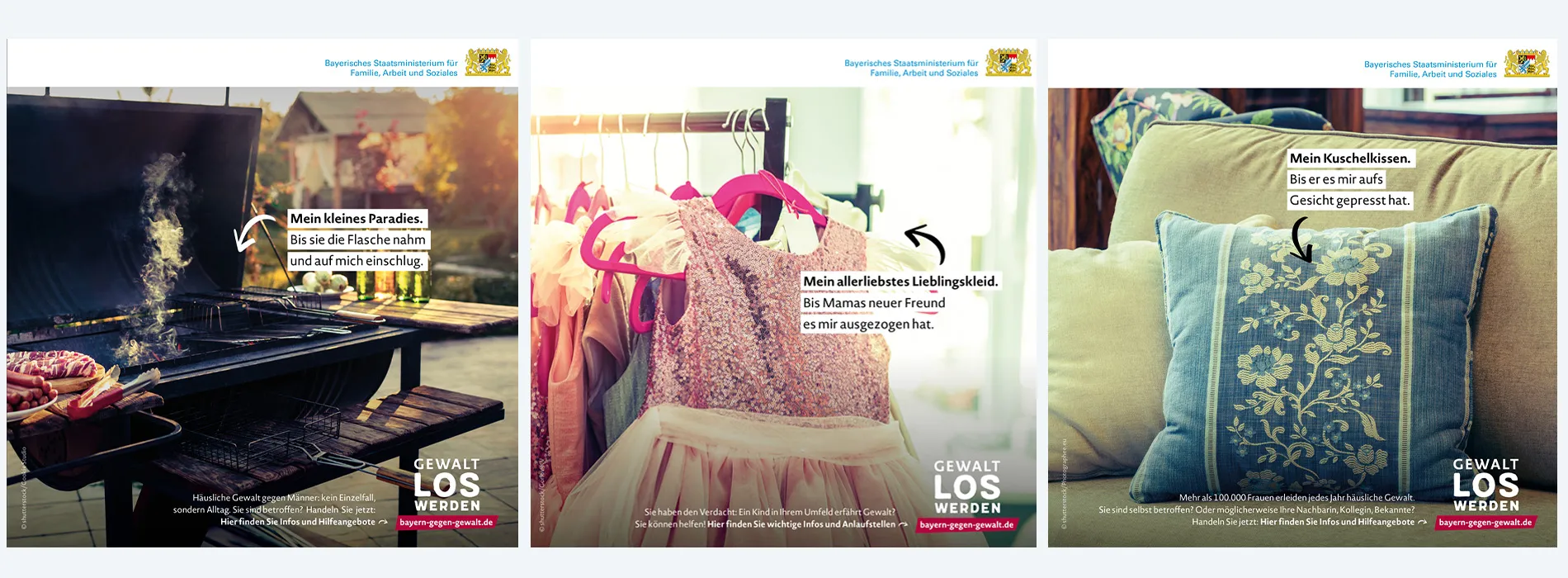 Beispiele der Kreativkampagne "GewaltLOSwerden" des Bayrischen Sozialministeriums