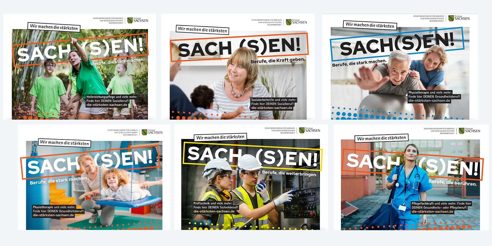 Beispiele der Kampagne "Wir machen die stärksten Sach(s)en" des sächsischen Sozialministeriums