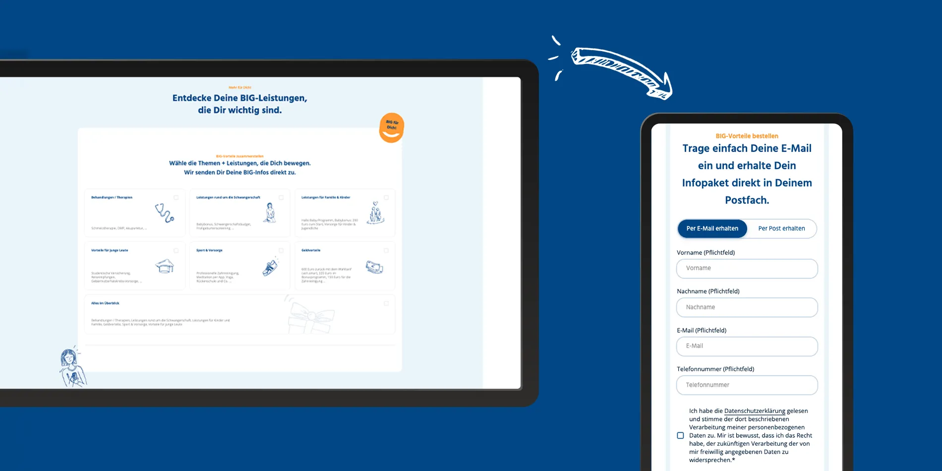 Mockups des Interessenten Tools auf Desktop und mobiler Größe