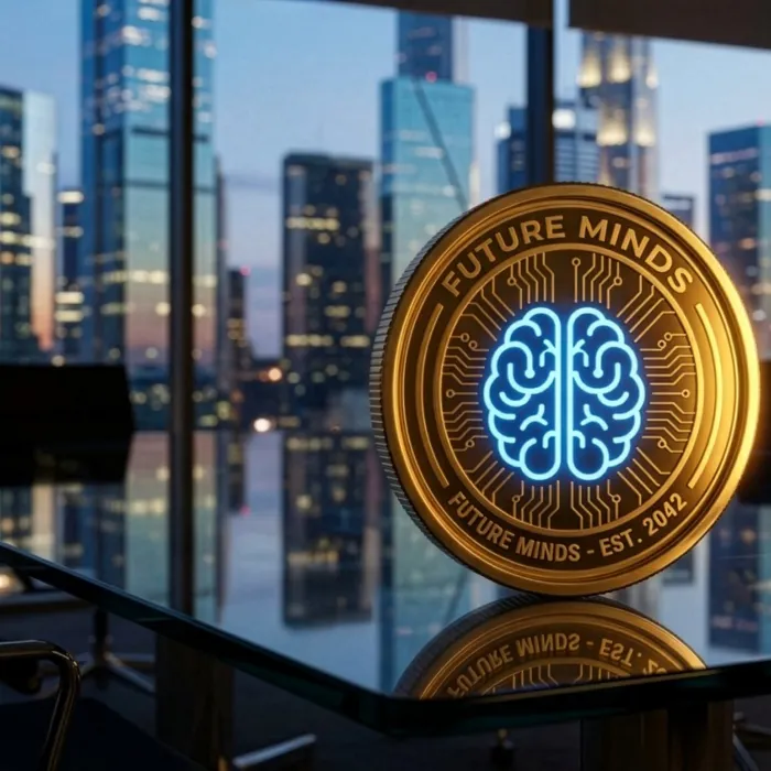 Goldene Münze auf Schreibtisch