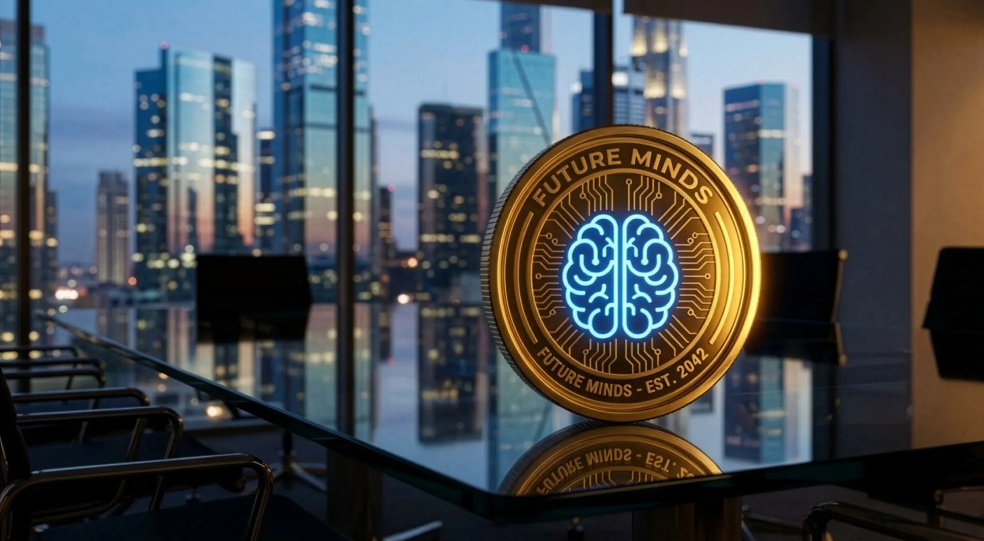 Goldene Münze auf Schreibtisch